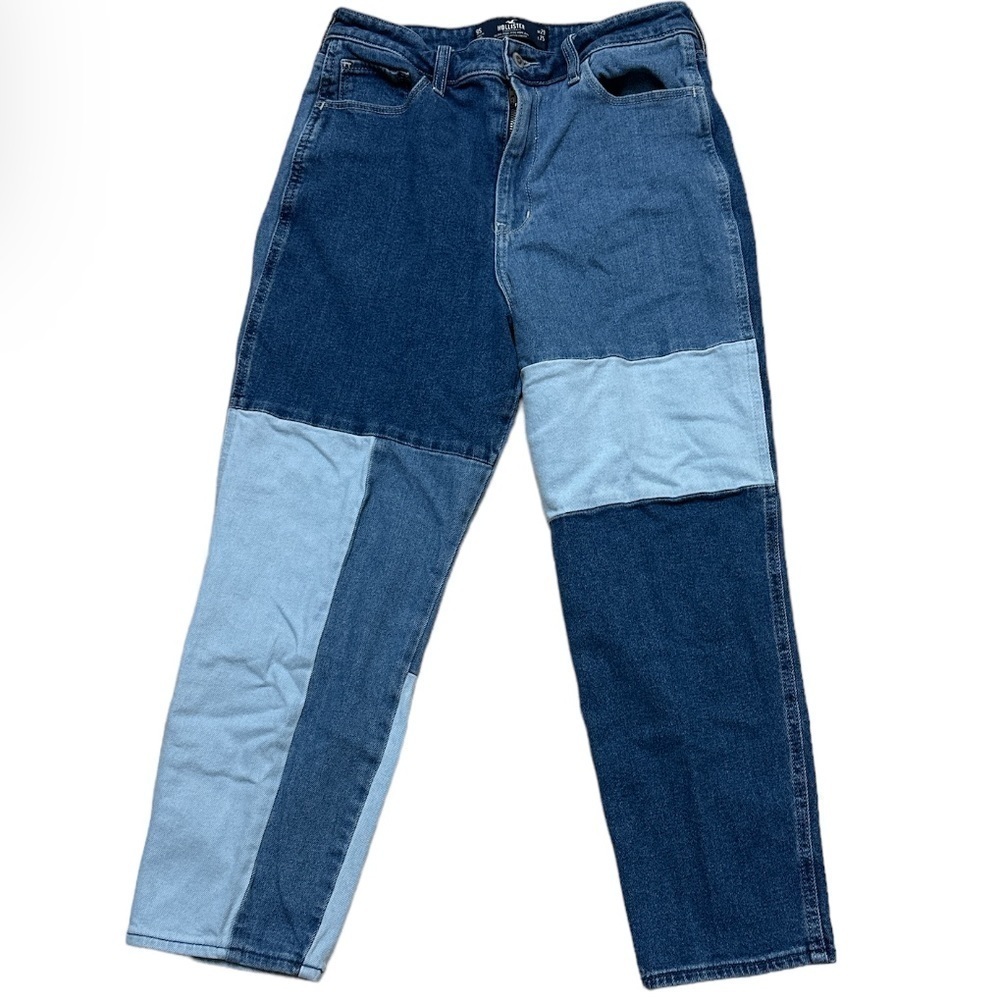 Hollister Ultra High-Rise Mom Jean Color Block Patchwork Size 9Short W29  L25